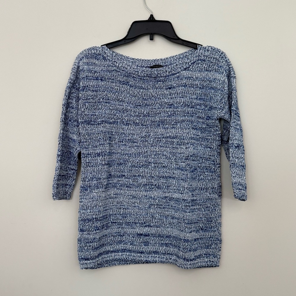Talbots Blue Boatneck Crew Neck Sweater Soft Knit Casual 3/4 Sleeve